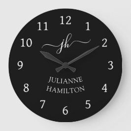 Modern Black Monogram Name Große Wanduhr