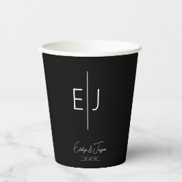 Modern Black Monogram Paper Cup Pappbecher