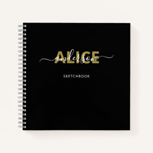 Modern Black Monogram Script Artist Sketchbook Notizbuch