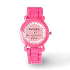 Modern Black Name and Text on Pink and White Armbanduhr