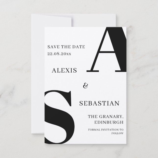 Modern Black on White Monochrome Save the Date (Vorderseite)