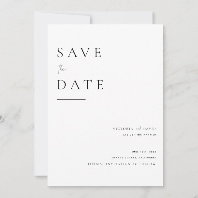 Modern Black on White Save the Date Card (Vorderseite)