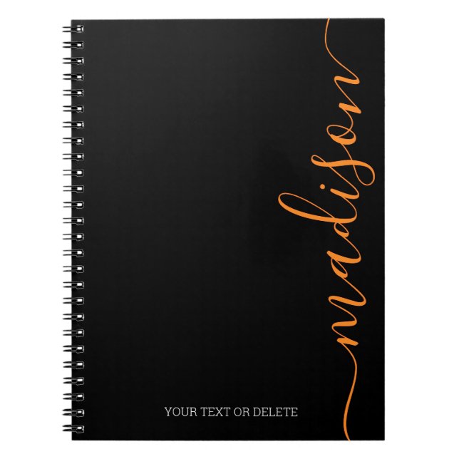 Modern Black Orange Name Monogram Initial Notebook Notizblock (Vorderseite)
