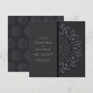 Modern Black Paper cut Mandala Peekaboo Wedding Einladung