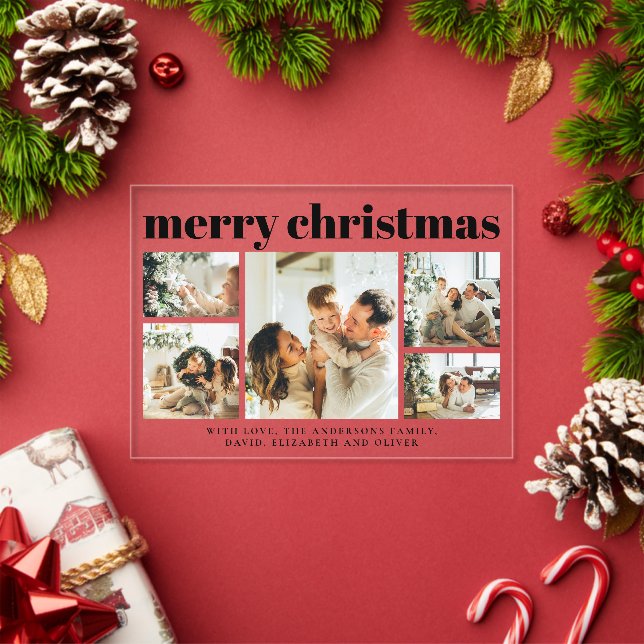 Modern Black Photo Collage Christmas Holiday  Card Acryleinladungen (Insitu (Feiertag))