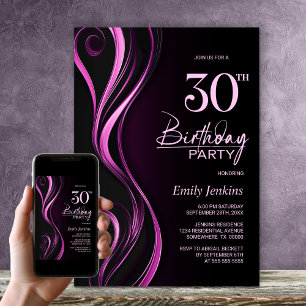 Modern Black Pink 30. Geburtstag Party Einladung