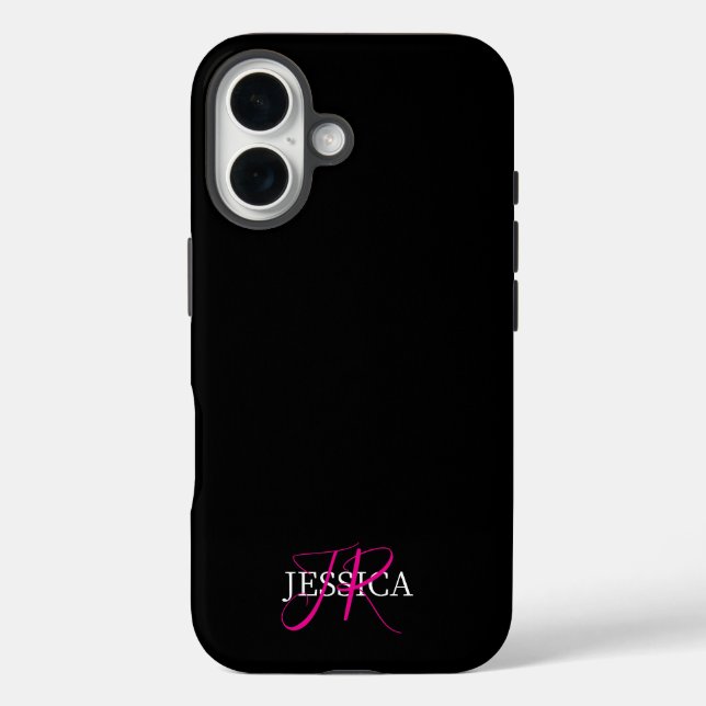 Modern Black Pink Feminine Script iPhone 16 Hülle (Rückseite)