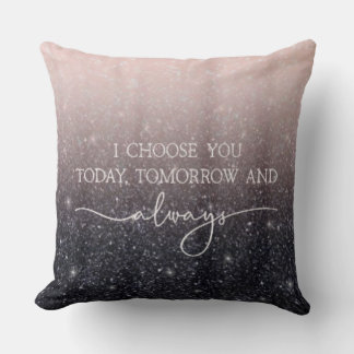 Modern Black & Pink Glitter Sparkles “I Choose You Kissen