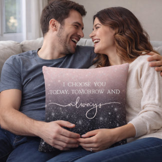 Modern Black & Pink Glitter Sparkles “I Choose You Kissen