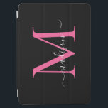 Modern Black Pink Monogram Feminine Stilschrift iPad Air Hülle<br><div class="desc">Modern Black Bright Hot Pink Elegant Feminine Monogram Girly Stylish Script iPad Cover</div>