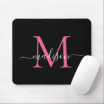 Modern Black Pink Monogram Mousepad<br><div class="desc">Modern Black Magenta Hot Pink Monogram Elegant Girly Script Mouse Pad</div>