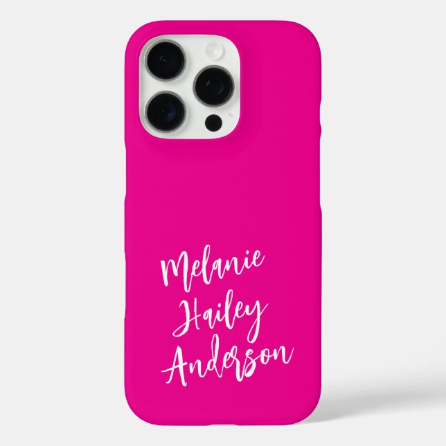 Modern Black Pink Personalisiert Monogram Name iPhone 16 Pro Hülle (Rückseite)