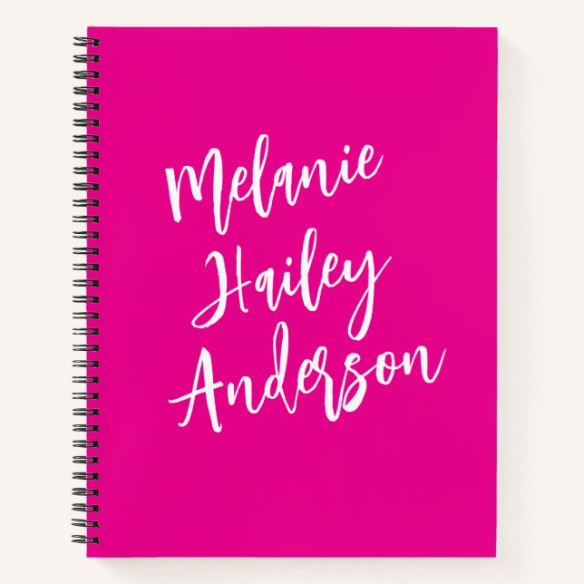 Modern Black Pink Personalisiert Monogram Name Notizbuch (Vorderseite)