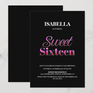 Modern Black Pink Sweet 16 Geburtstag Einladung