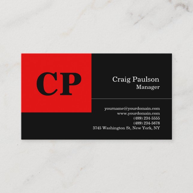 Modern Black Red Bold Monogram, Professional Schli Visitenkarte (Vorderseite)
