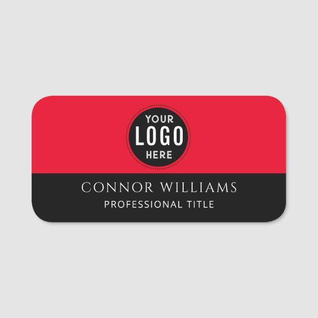 Modern Black Red Business Logo Name Namensschild (Vorderseite)