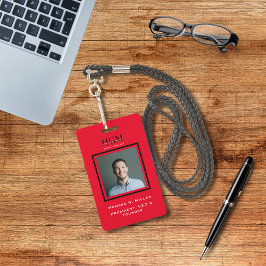 Modern Black Red Monogram Logo Foto Ausweis