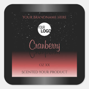 Modern Black Red Ombre Glitzer Product Labels Logo Quadratischer Aufkleber