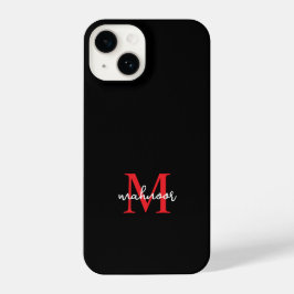 Modern Black Red personaized Monogram Phone Case  iPhone 14 Hülle