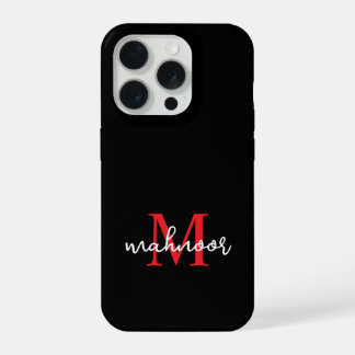 Modern Black Red Personalized Monogram Phone Case iPhone 15 Pro Hülle