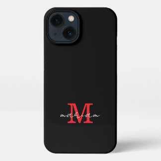 Modern Black Red Personalized Monogram Phone Case iPhone Hülle