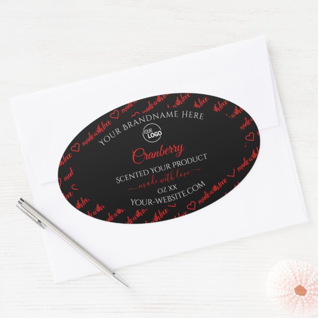 Modern Black Red Word Cloud Product Labels Logo Ovaler Aufkleber (Umschlag)