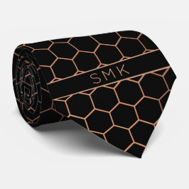 Modern Black Rose Gold Foil Geometric Monogram Krawatte