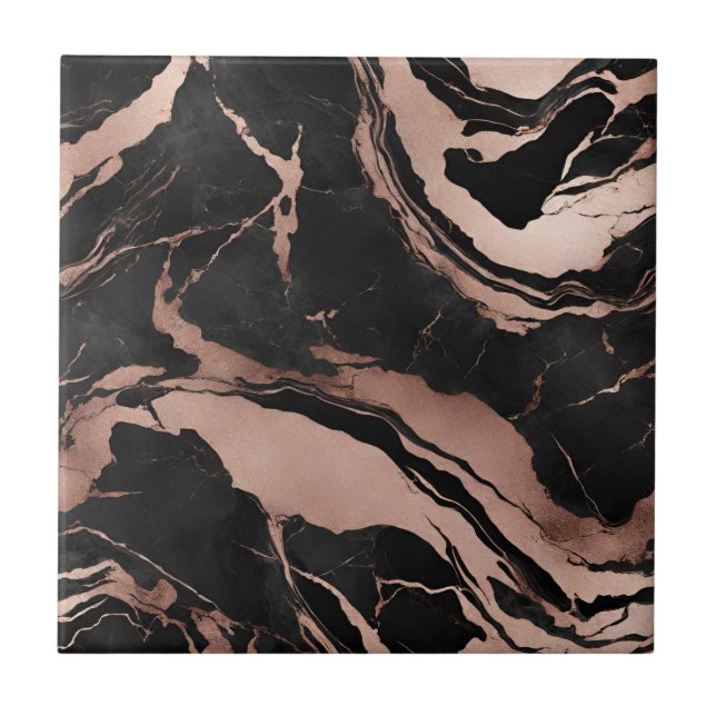 Modern Black Rose Gold Marble Pattern Fliese (Vorderseite)