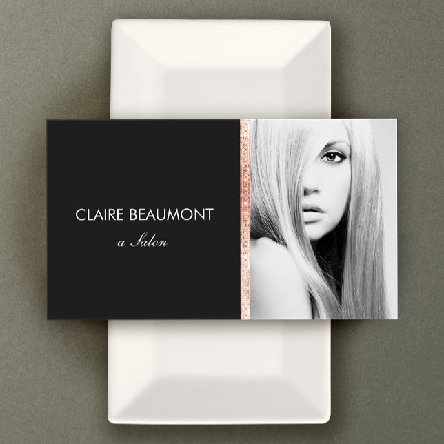 Modern Black Rose Gold Sequel Salon Foto Card Visitenkarte (Von Creator hochgeladen)