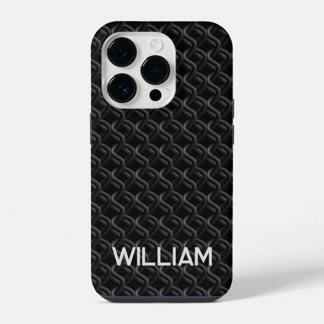 Modern Black Rubber Lattice with Name iPhone 14 Pro Hülle (Rückseite)