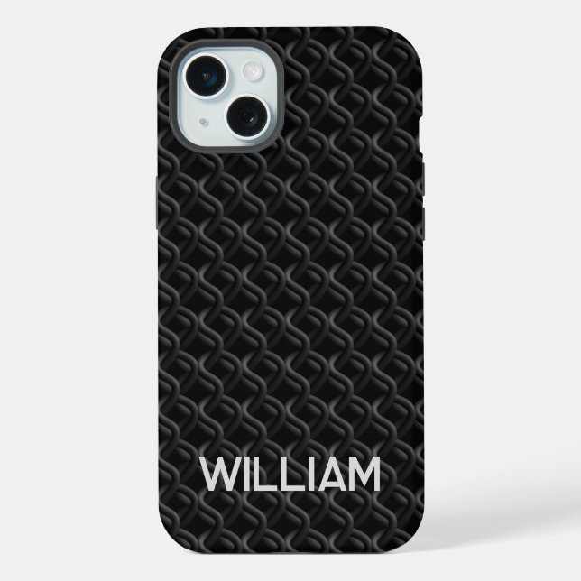 Modern Black Rubber Lattice with Name iPhone 15 Plus Hülle (Rückseite)