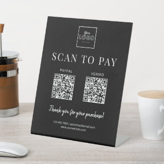 Modern Black Scan to Pay Logo QR Code Payment Sockelschild