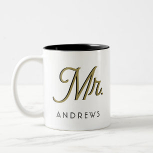 Modern Black Script Personalisiert Wedding Zweifarbige Tasse
