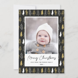 Modern Black Seamless Gold White Forest Pine Tree Feiertagskarte