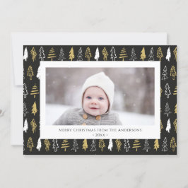 Modern Black Seamless Gold White Forest Pine Tree Feiertagskarte