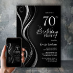 Modern Black Silver 70th Birthday Party Einladung<br><div class="desc">Mit dieser modernen, schwarzen und silbernen 70. Geburtstagsfeier laden Sie Ihre Freunde und Lieben ein. Der anpassbare Textbereich in dieser Einladungsvorlage ermöglicht es Ihnen, mühelos alle notwendigen Details für Ihre Geburtstagsfeier, einschließlich Datum, Uhrzeit, Veranstaltungsort und UAWG, einzubinden. Für Ihre einmaligen Einladungen stehen verschiedene Papiertypen und Eckstile zur Verfügung, ebenso die...</div>