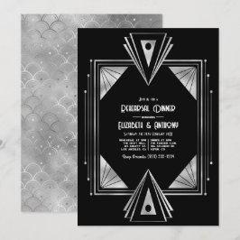 Modern Black & Silver Art Deco Rehearsal Dinner Einladung