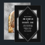 Modern Black & Silver Gatsby Art Deco Wedding Einladung<br><div class="desc">Celebrate timeless elegance with this Art Deco Silver Wedding Invitation. Featuring a striking geometric design in rich black and metallic silver, this invitation evokes the luxury and sophistication of the roaring 1920s. Perfect for glamorous weddings, black-tie celebrations, or Great Gatsby–themed events. The reverse side includes a customizable photo placeholder in...</div>