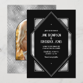 Modern Black & Silver Gatsby Art Deco Wedding Einladung