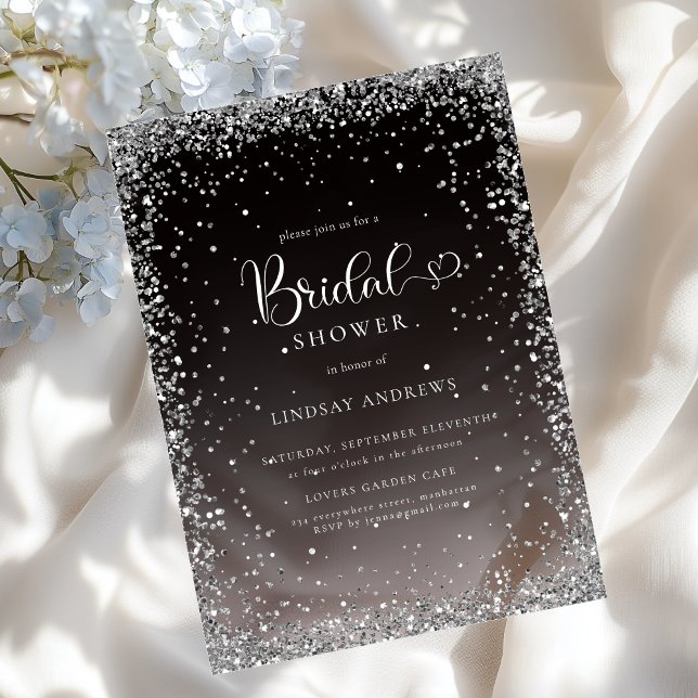 Modern Black Silver Glitter Bridal Shower  Acryleinladungen (Modern Black Silver Glitter Bridal Shower Acrylic Invitations)