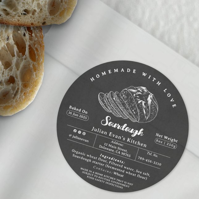 Modern Black Sourdough, hausgemachte Hütte Runder Aufkleber (Modern Black Sourdough Homemade Cottage Law Label )