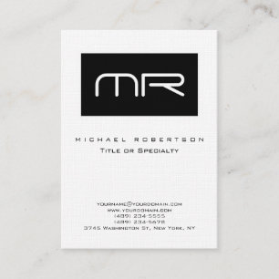 Modern Black Strip Monogram Linen Business Card Visitenkarte