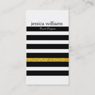 Modern Black Stripes Gold Glitzer Weißer Hintergru Visitenkarte