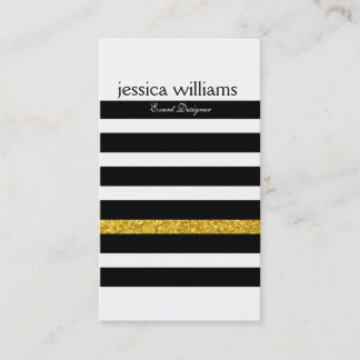 Modern Black Stripes Gold Glitzer Weißer Hintergru Visitenkarte