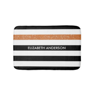Modern Black Stripes IMITATE Orange Glitz und Name Badematte
