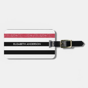 Modern Black Stripes IMITATE Red Glitz und Name Gepäckanhänger