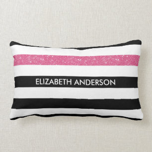 Modern Black Stripes IMITATE Rosa Glitz und Name Lendenkissen