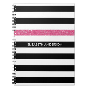 Modern Black Stripes IMITATE Rosa Glitz und Name Notizblock
