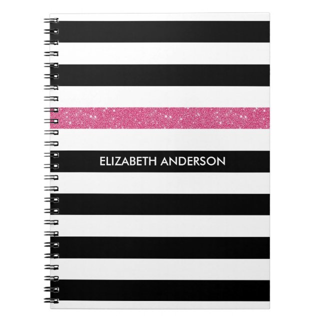 Modern Black Stripes IMITATE Rosa Glitz und Name Notizblock (Vorderseite)