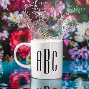 Modern Black Three Letter Monogram Kaffeetasse